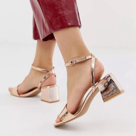 ASOS Design Wide Fit Honeywell Rose Gold Barely There Block Heel Sandals - Picture 2 of 8